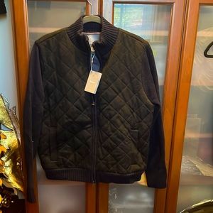 NWT Neiman Marcus Navy and Charcoal Cashmere and Wool Jacket, Size L